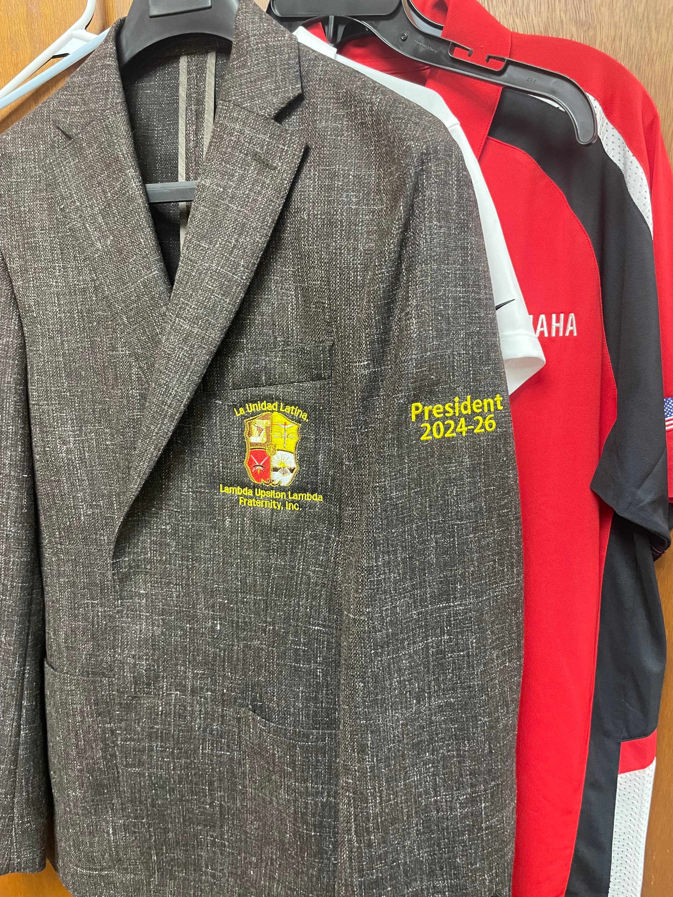 Custom embroidery on a suite jacket